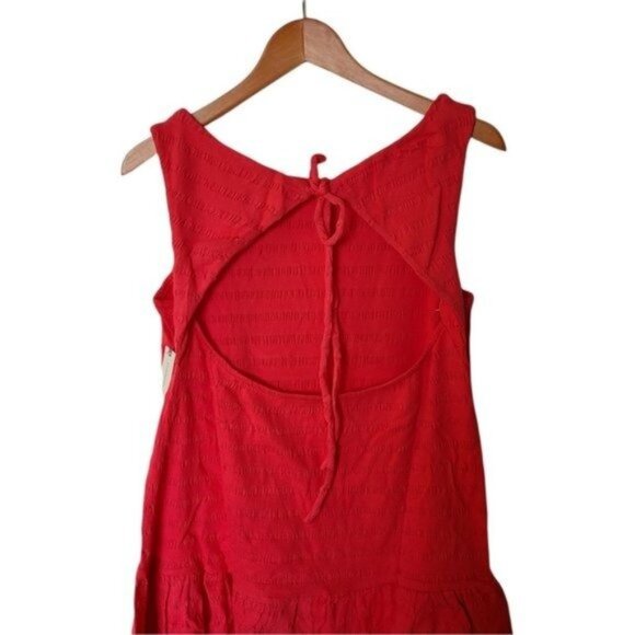 Anthropologie Flounced Open-Back Mini Dress Teaberry Coral L Large NWT Texturize - Picture 12 of 14